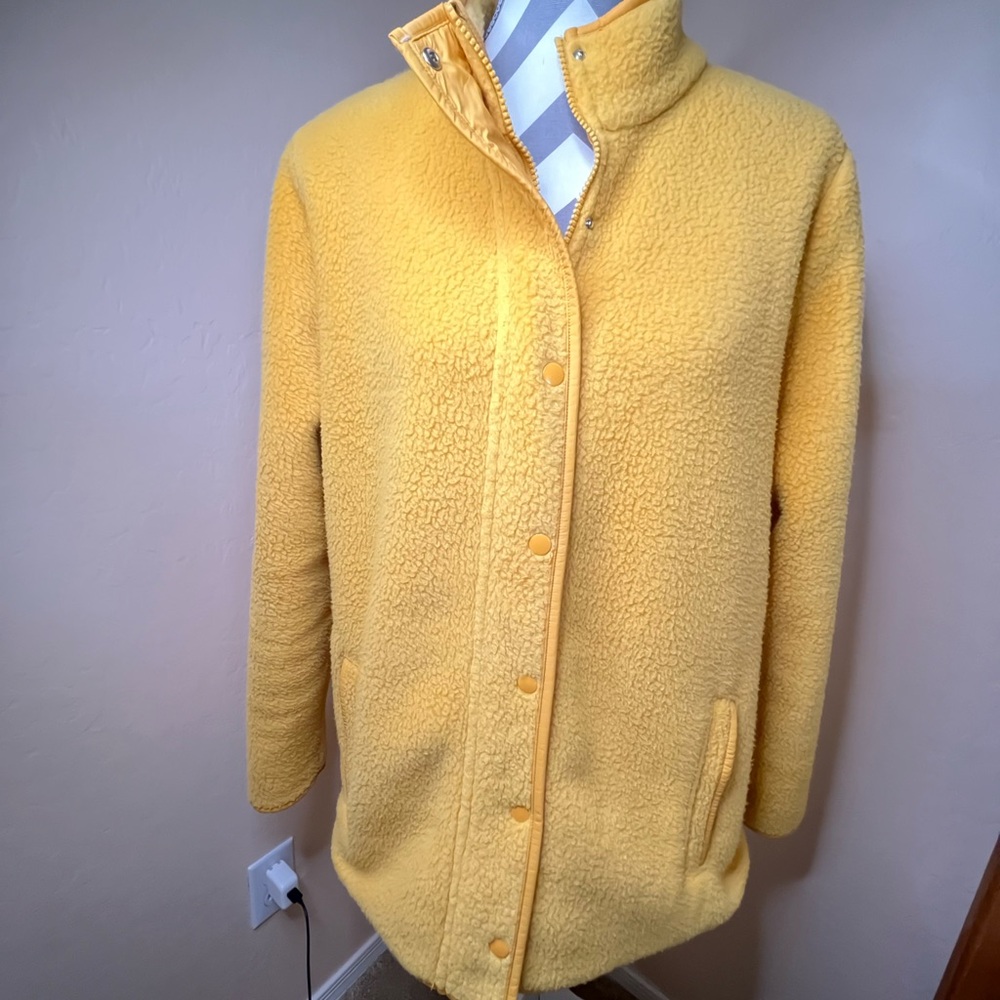 Talbots Bright Yellow Teddy Fleece Snap-Front Jacket